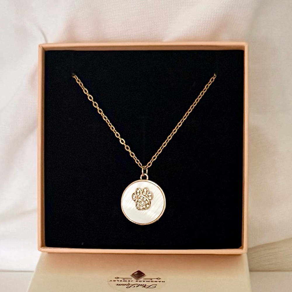 Mother of Pearl Rhinestones Paw Pendant Necklace